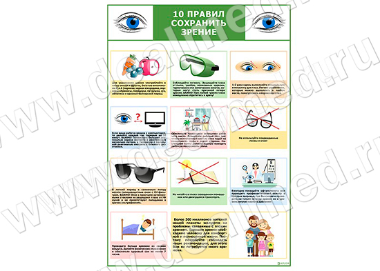 10 правил сохранить зрение плакат матовый/ламинированный А1/А2 