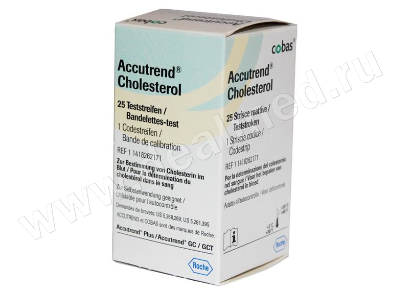 Тест-полоски для определения уровня холестерина Аккутренд Холестерин, 25 шт/уп (Арт. 11418262012), Германия