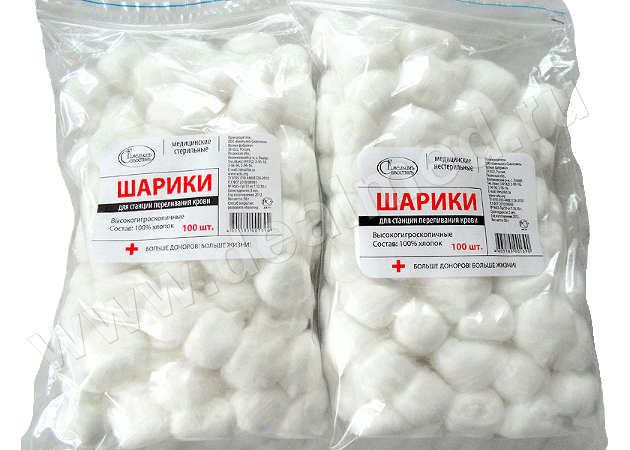 Ватные шарики стерильные, упак/100шт, Россия