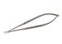 Ножницы микрохирургические, 160 мм, плоская ручка, тупоконечные, лезвия длиной 13 мм, изогнутые MS-1002 ПТО Медтехника, Россия