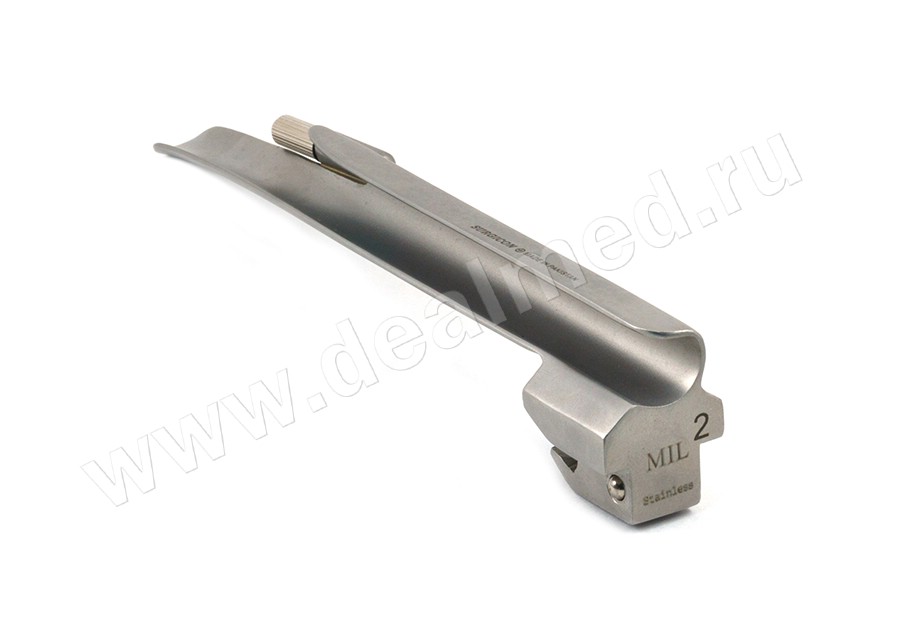 Клинок ларингоскопа Miller № 2 прямой лампочный J-13-055 Surgicon, Пакистан