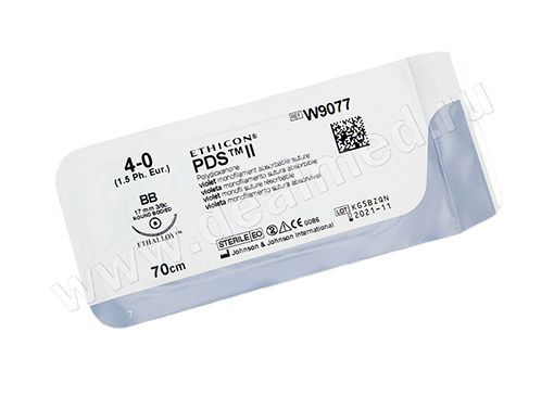 Шовный материал ETHICON ПДС II 4/0, 45 см, н/окр. Прайм реж. 19 мм, 3/8 W9615T, США