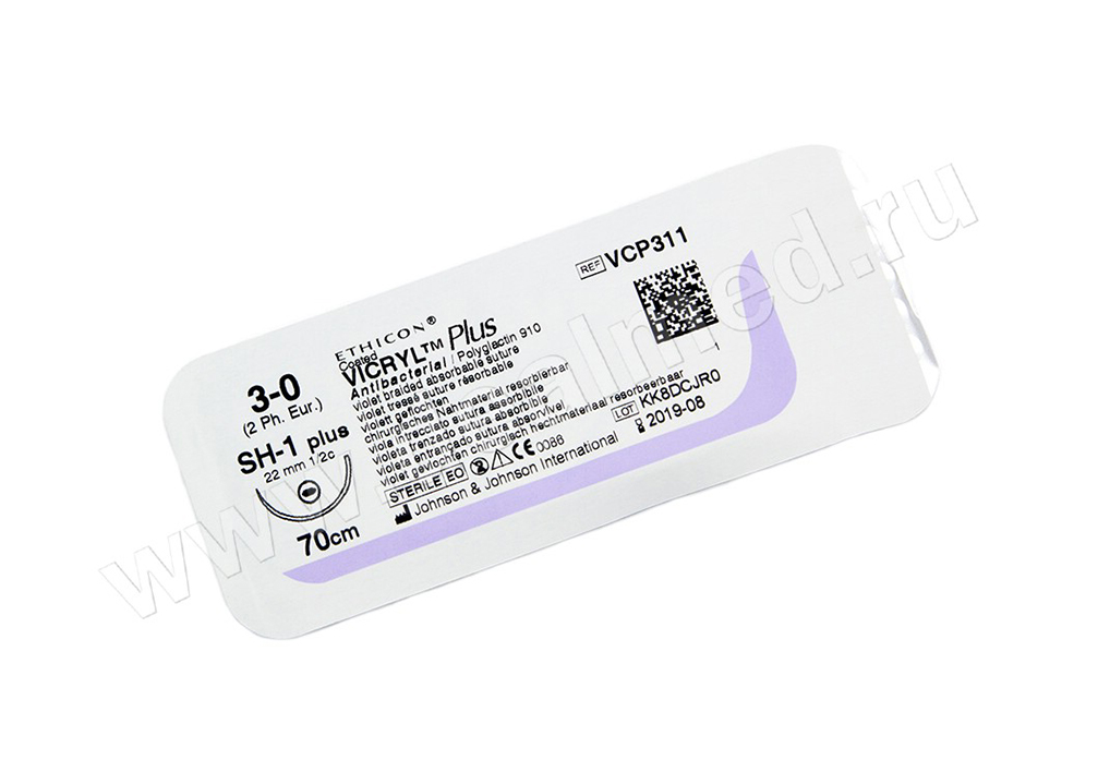 ВИКРИЛ ПЛЮС 3/ 0 70 см. фиолет. Кол. 26 мм. 1/2 (Арт. VCP316H) Ethicon, Бельгия США
